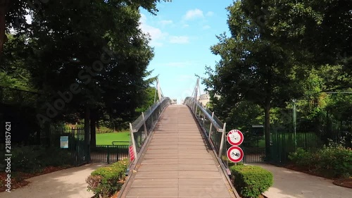 bottom up panning of a bridge at the Coulée Verte in Paris 12th disctrict photo