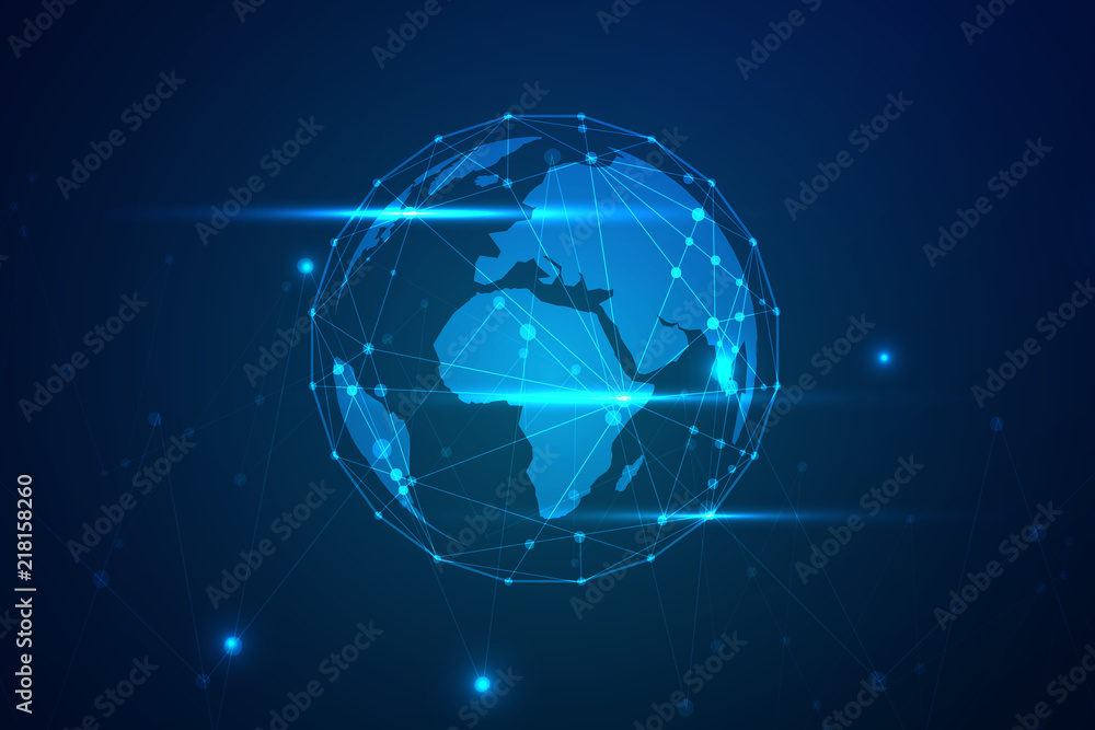 Fototapeta premium Global network connection with business concept and world map line, vector illustrator
