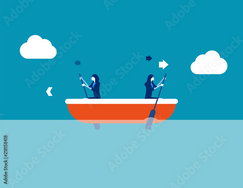 Leader and employee conflict. Concept business direction vector illustration, Boat, Direction, Problem.