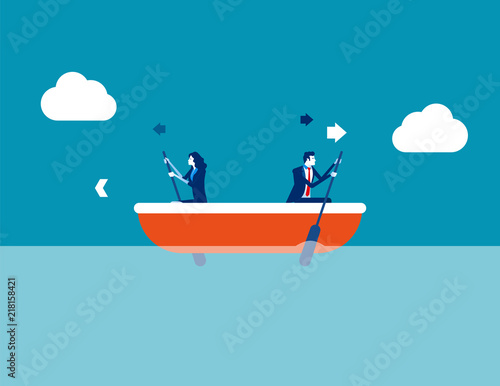 Leader and employee conflict. Concept business direction vector illustration, Boat, Direction, Problem.