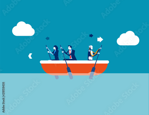 Robot and Human conflict. Concept business direction vector illustration, Boat, Direction, Technology.