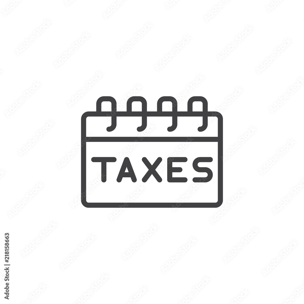 Taxes payday outline icon. linear style sign for mobile concept and web design. Tax Day Reminder simple line vector icon. Symbol, logo illustration. Pixel perfect vector graphics Taxes payday outline icon. linear style sign for mobile concept and web design. Tax Day Reminder simple line vector icon. Symbol, logo illustration. Pixel perfect vector graphics