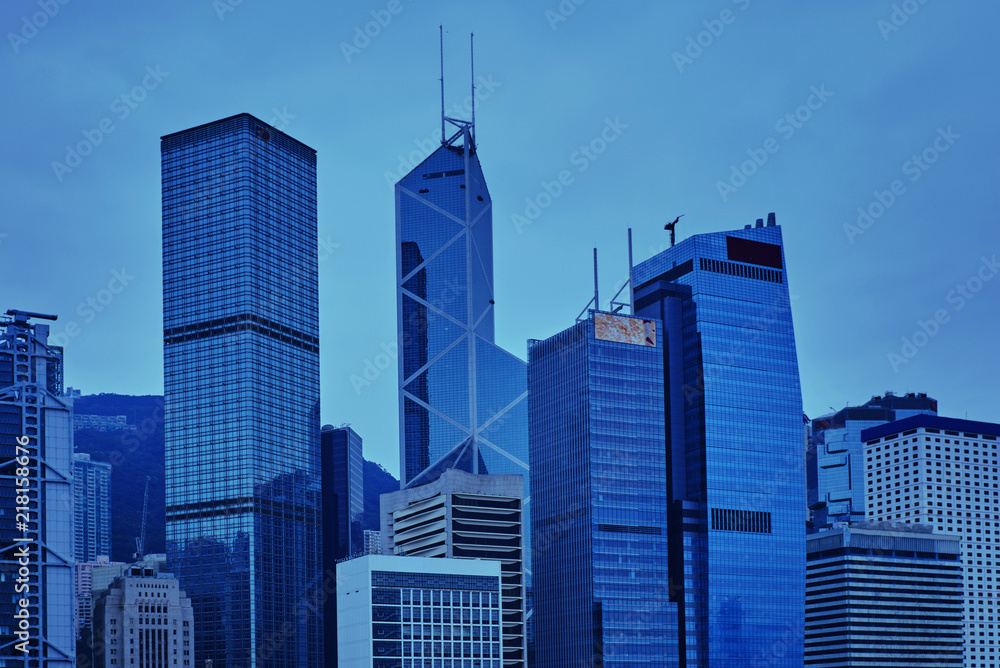  View on financial district in Hong Kong.