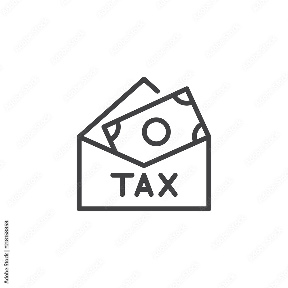 Tax money envelope outline icon. linear style sign for mobile concept and web design. Open tax envelope with money simple line vector icon. Symbol, logo illustration. Pixel perfect vector graphics Tax money envelope outline icon. linear style sign for mobile concept and web design. Open tax envelope with money simple line vector icon. Symbol, logo illustration. Pixel perfect vector graphics