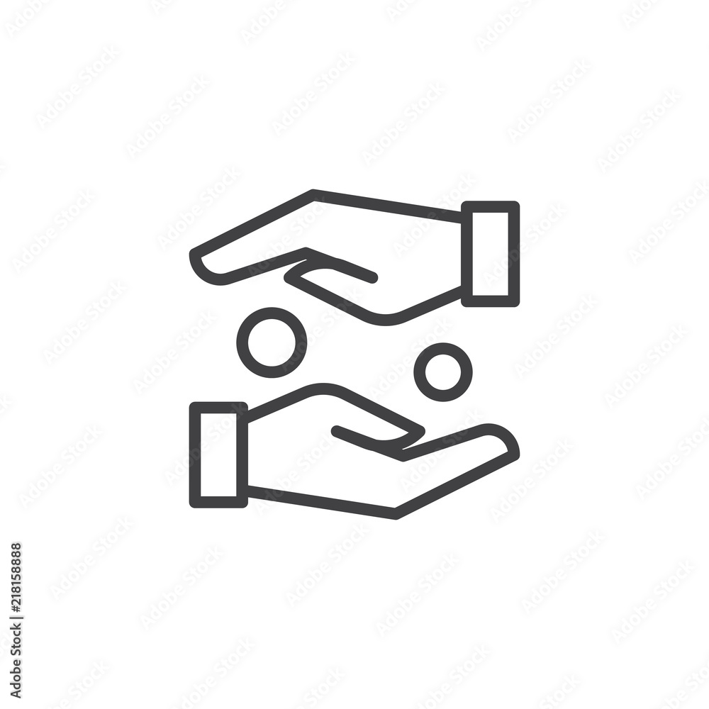 Hands with coins outline icon. linear style sign for mobile concept and web design. Tax simple line vector icon. Symbol, logo illustration. Pixel perfect vector graphics Hands with coins outline icon. linear style sign for mobile concept and web design. Tax simple line vector icon. Symbol, logo illustration. Pixel perfect vector graphics