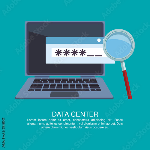 Data center poster with informaton and elements cartoons vector illustration graphic design
