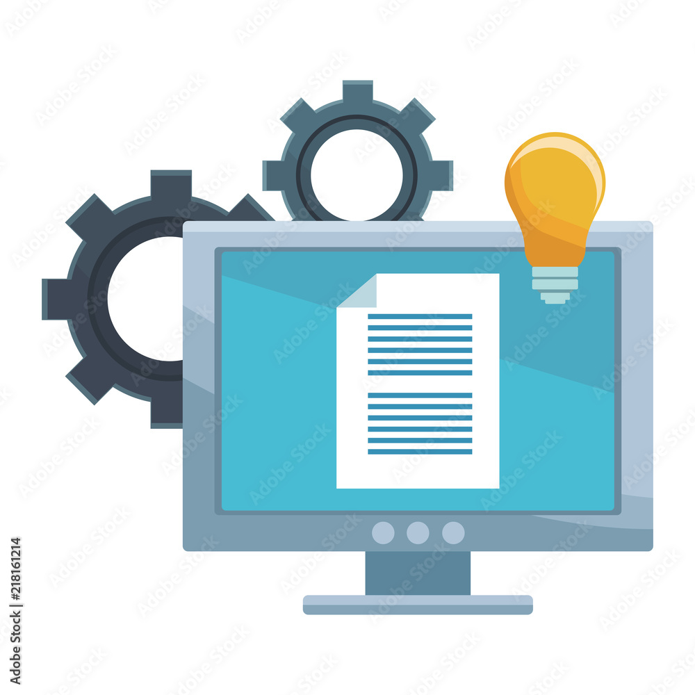 Computer with documents and gears vector illustration graphic design Computer with documents and gears vector illustration graphic design