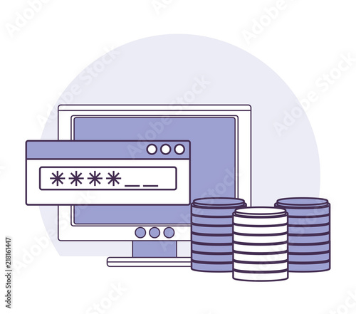 Datacenter technology devices and elements cartoons in purple and white colors vector illustration graphic design