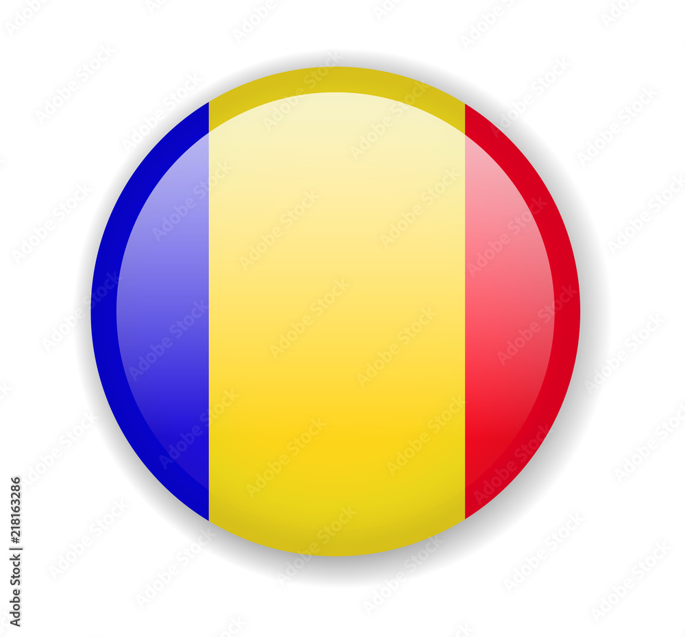 Romania flag. Round bright Icon on a white background Romania flag. Round bright Icon on a white background