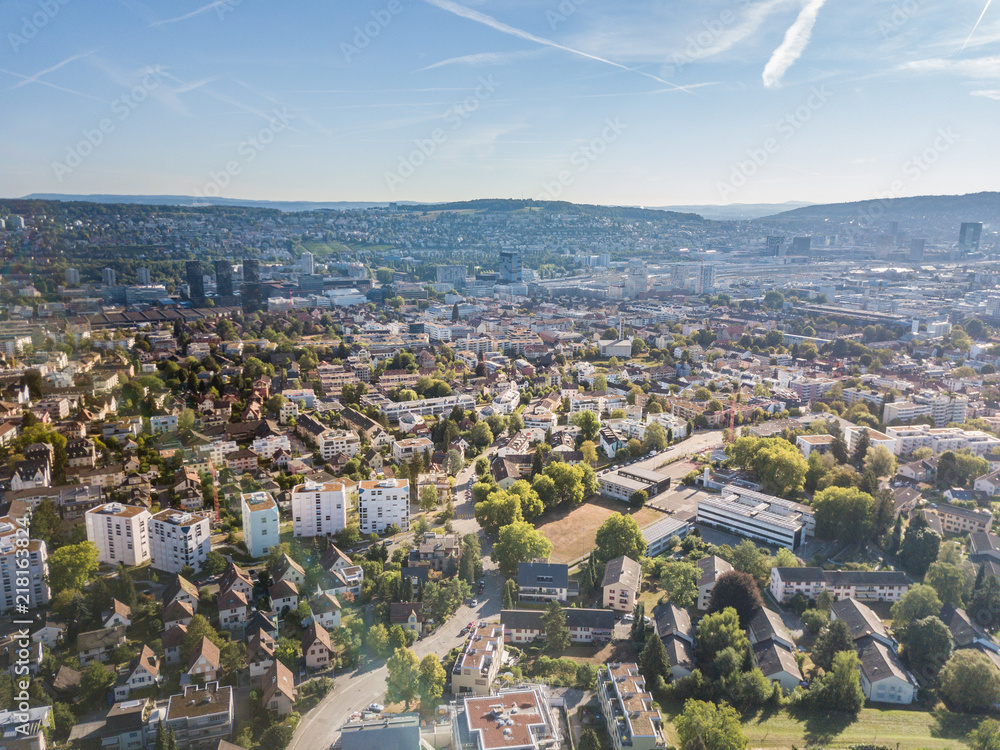 Aerial view of suburbs of Zurich in Switzerland