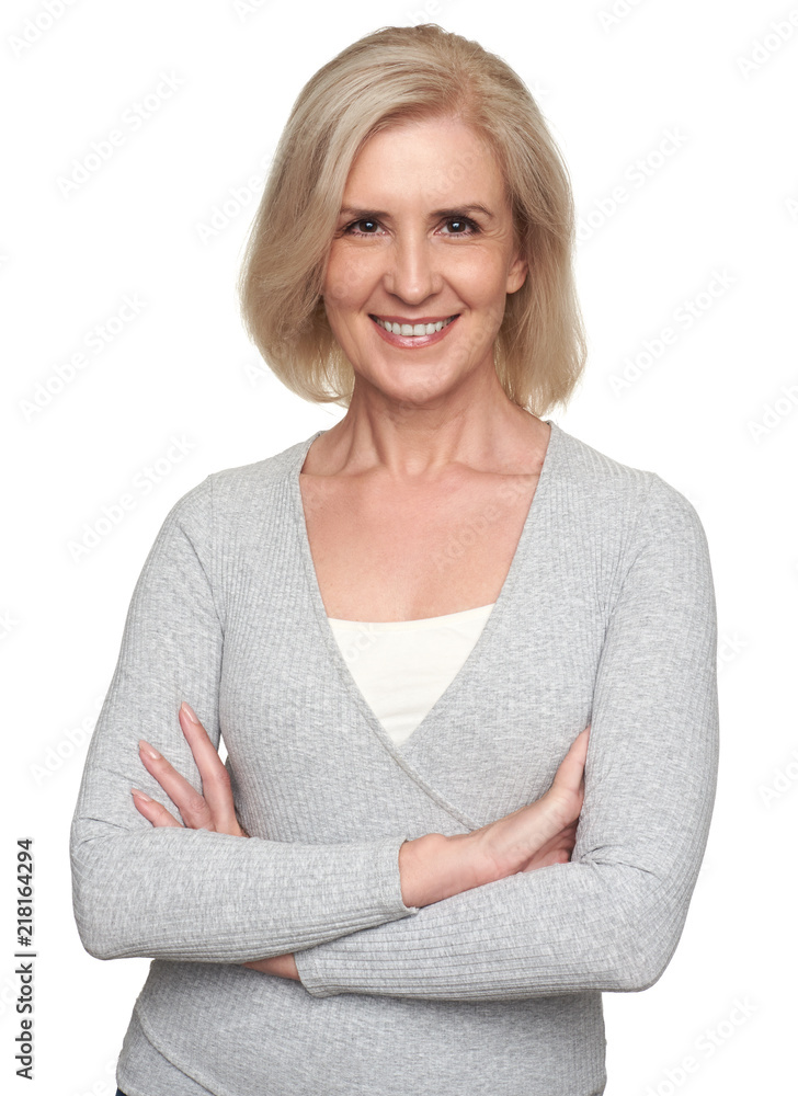 Cheerful senior woman toothy smiling. Isolated Cheerful senior woman toothy smiling. Isolated