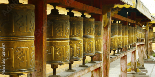 Prayer wheel in buddhist monastery