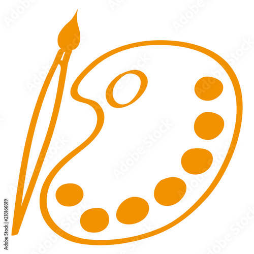 Handgezeichneter Pinsel mit Farbpalette in orange