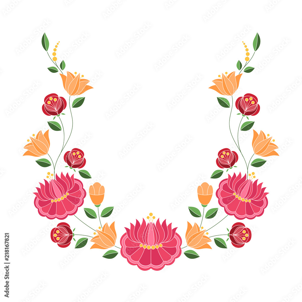 Hungarian folk pattern vector. Kalocsa floral ethnic ornament. Slavic eastern european print isolated. Traditional flower design for vintage wedding invitation, woman neckline embroidery.