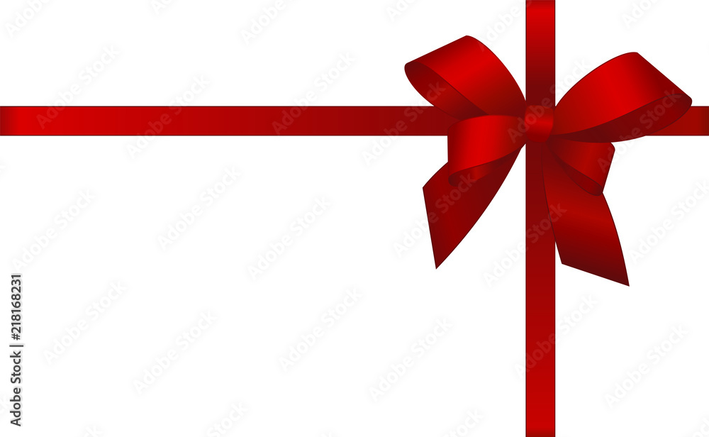 Invitation, Greeting or Gift Card With Red Ribbon And A Bow on white background. Gift Voucher Template with place for text. Invitation, Greeting or Gift Card With Red Ribbon And A Bow on white background. Gift Voucher Template with place for text.
