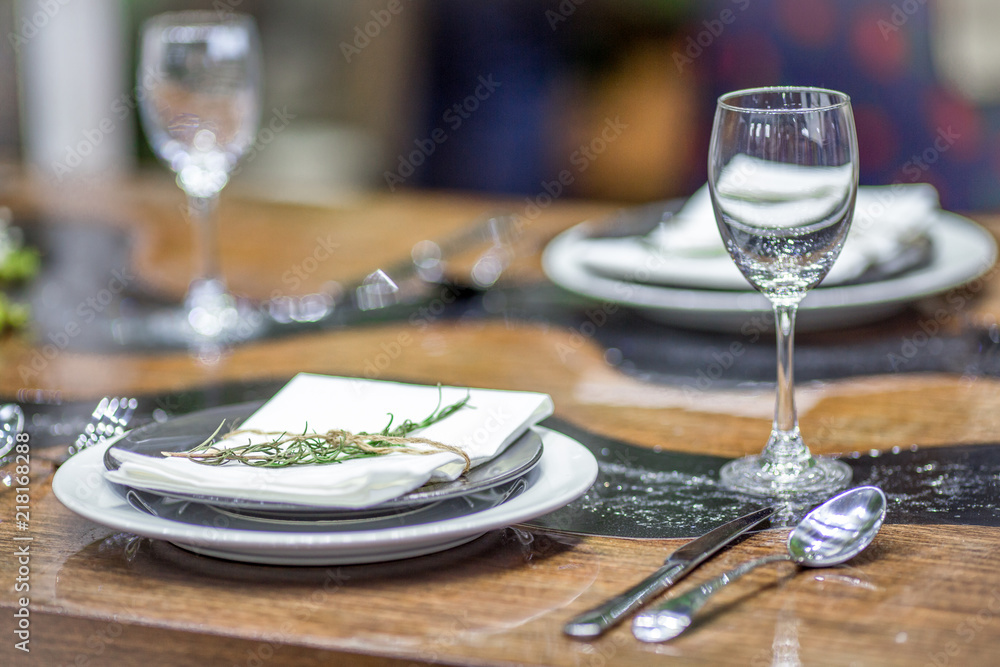 Closeup view of Glasses placed on the dining table, beautiful Ready to use. Closeup view of Glasses placed on the dining table, beautiful Ready to use.