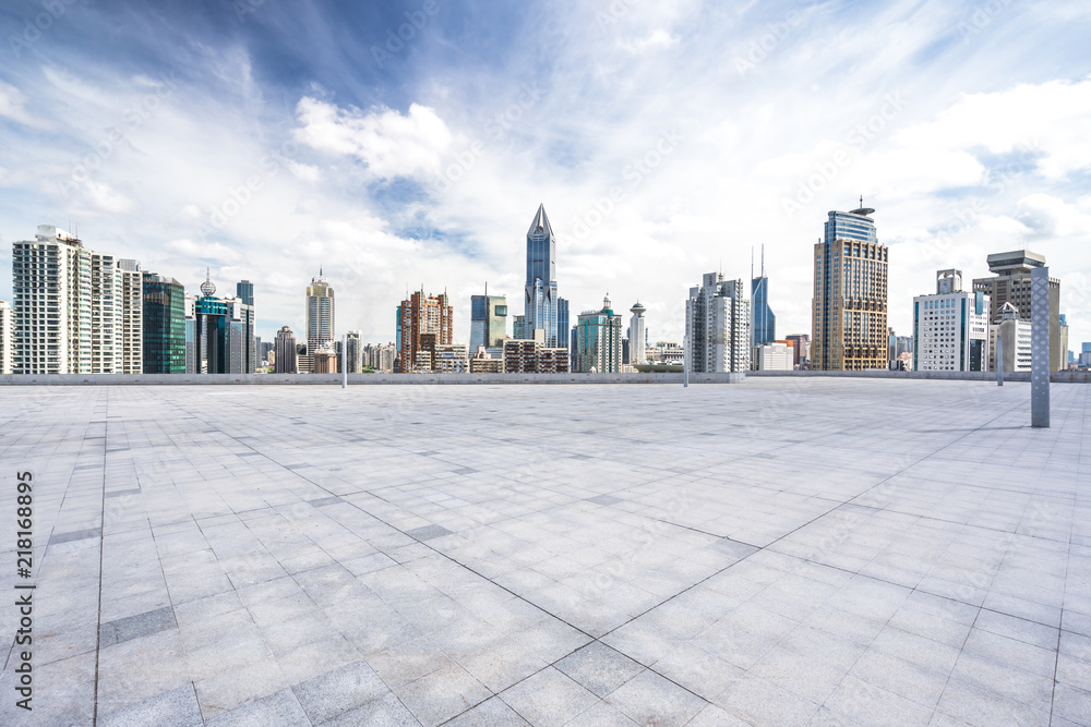 city skyline with empty square