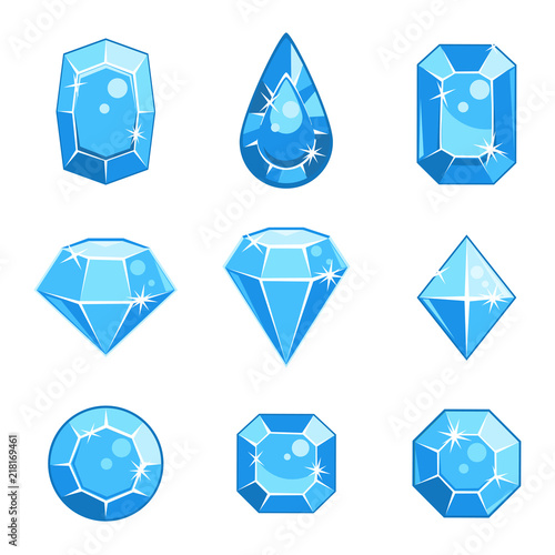 Cartoon vector blue gem stones in different shapes