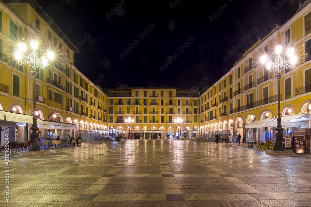 Placa Major square at night, Palma, Mallorca, Spain