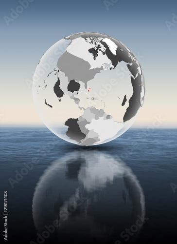 Bahamas on translucent globe above water