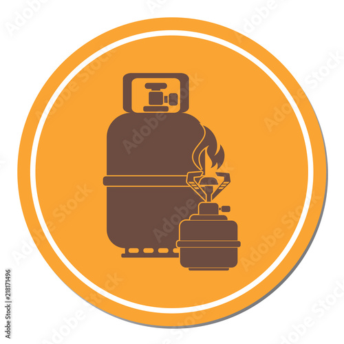 Camping stove with gas bottle icon vector