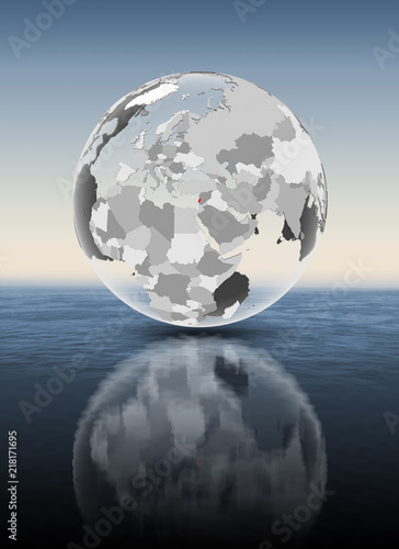 Lebanon on translucent globe above water