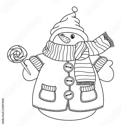 Vector Cute Snowman Cartoon Black Silhouette Isolated On White For Coloring Stock Vector Adobe Stock