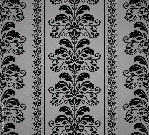 Wallpaper in the style of Baroque. Seamless vector background. Black floral ornament. Graphic pattern for fabric, wallpaper, packaging. Ornate Damask flower ornament