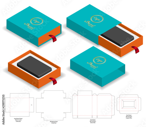 Rigid Sleeve box die cut mock up template vector