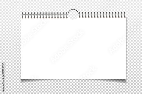 Spiral blank wall calendar mock up. White sheets of paper isolated on background. Vector