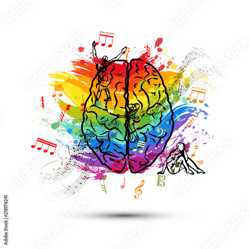 Creative human brain in top view, left side of brain functions concept isolated on white