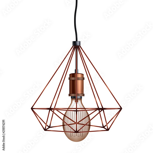 Decorative edison light bulb in Retro design copper wire lampshade. Vintage and antique style. Original Vintage design. Vector Illustration isolated on white background