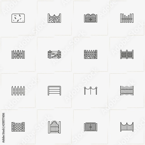 Fences And Wickets line icon set with wicket, fence and fences