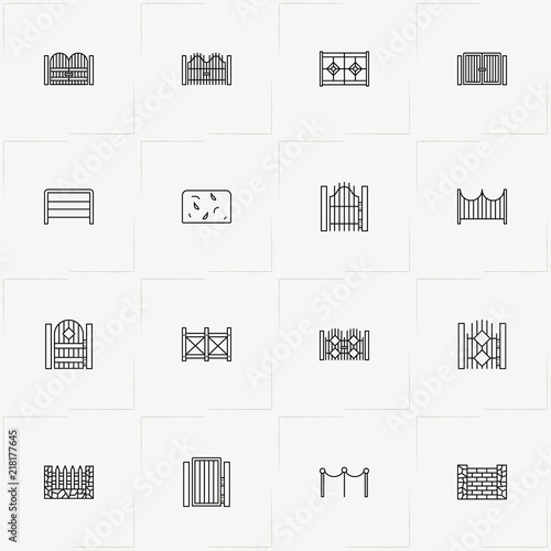 Fences And Wickets line icon set with gate, wicket and fence