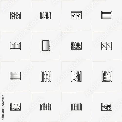 Fences And Wickets line icon set with wicket, fence and fences