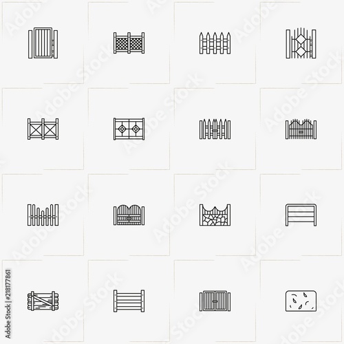 Fences And Wickets line icon set with wicket, fence and fences