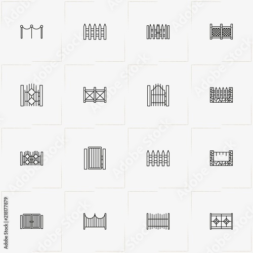 Fences And Wickets line icon set with wicket, gate and fence
