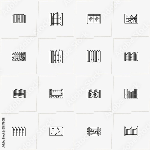 Fences And Wickets line icon set with wicket, gate and fence