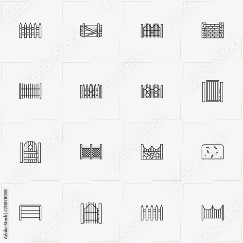 Fences And Wickets line icon set with wicket, fence and gate
