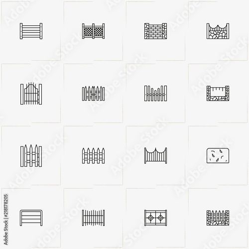 Fences And Wickets line icon set with fence, fences and wicket