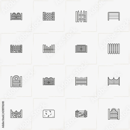 Fences And Wickets line icon set with wicket, fence and gate