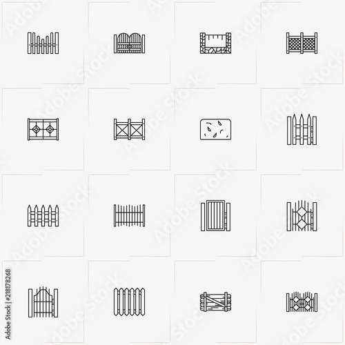Fences And Wickets line icon set with wicket, fence and gate