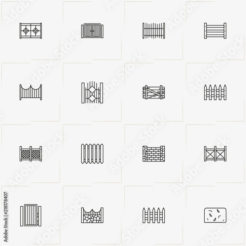 Fences And Wickets line icon set with gate, wicket and fence