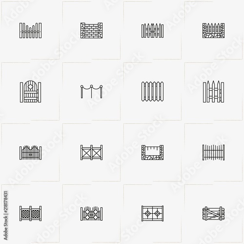 Fences And Wickets line icon set with gate, wicket and fences