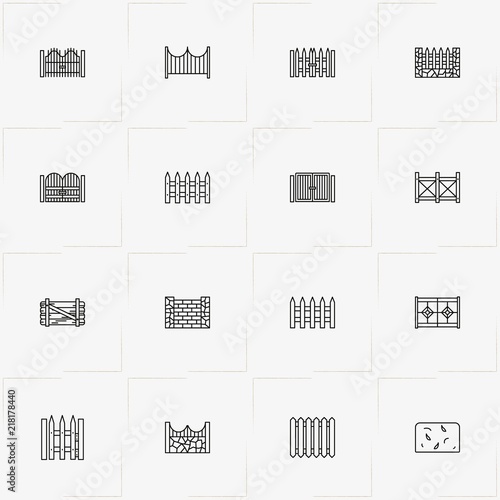 Fences And Wickets line icon set with wicket, fence and gate