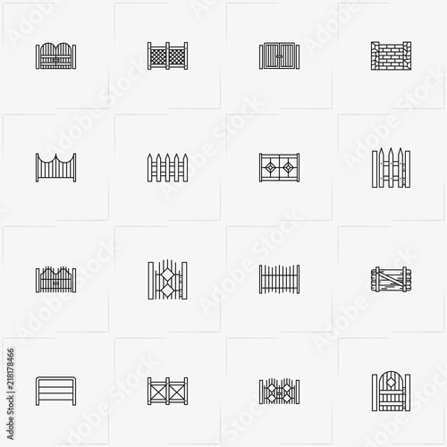 Fences And Wickets line icon set with gate, wicket and fence