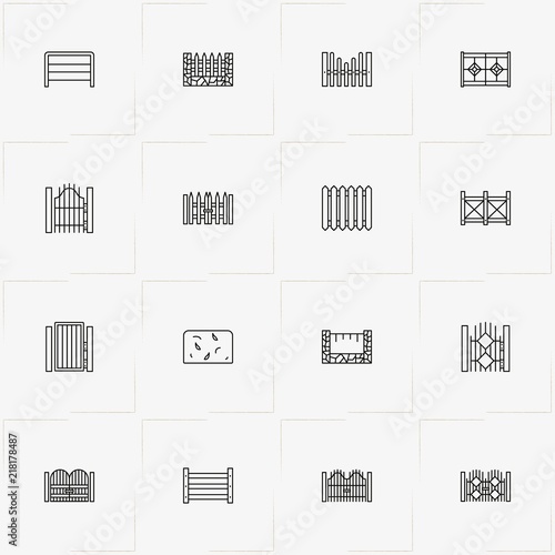 Fences And Wickets line icon set with wicket, fence and gate