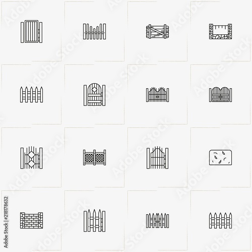 Fences And Wickets line icon set with fence, fences and gate