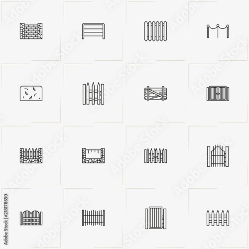 Fences And Wickets line icon set with gate, wicket and fence