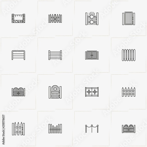 Fences And Wickets line icon set with gate, fence and fences